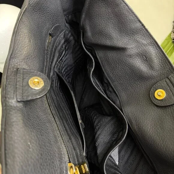 Prada Black Leather Tote Bag Large Shoulder Bag Gold Hardware Authentic - Picture 13 of 15